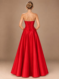 Blush Pink Strapless Satin A-Line Prom Dress with Ruched Bodice