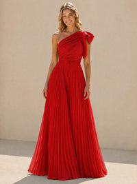 One Shoulder Pleated Chiffon A-Line Floor-Length Bridesmaid Dress