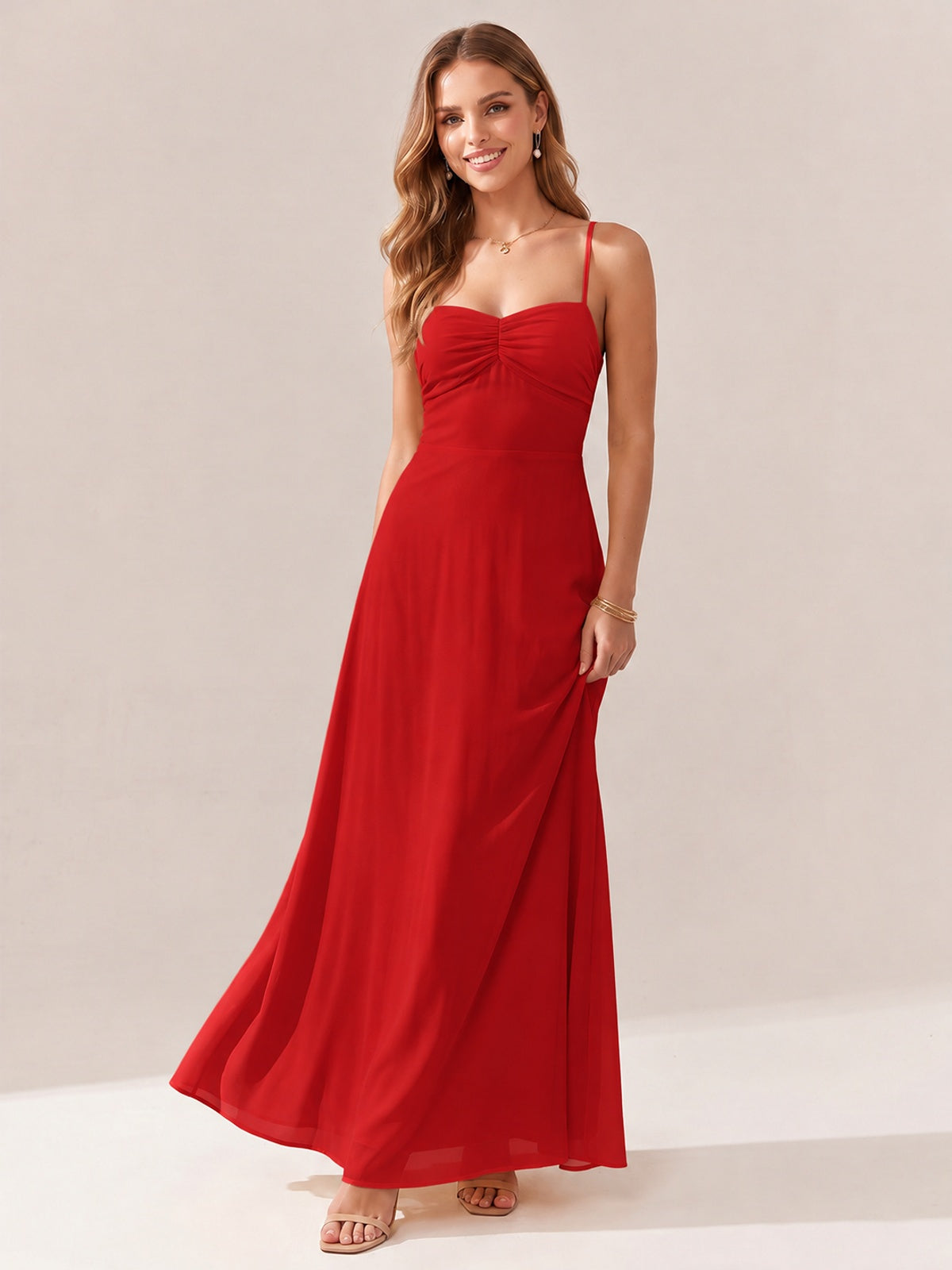 JOVELLEE Yellow Sweetheart Ruched Bust Chiffon Maxi Dress
