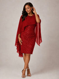 Floral Sheath Mother of the Bride Dress with Cape Overlay