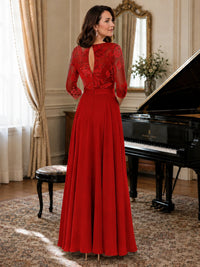 Lace Applique Wide-Leg Chiffon Mother of the Bride Jumpsuit