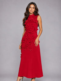 3D Floral Applique High Neck Prom Maxi Dress