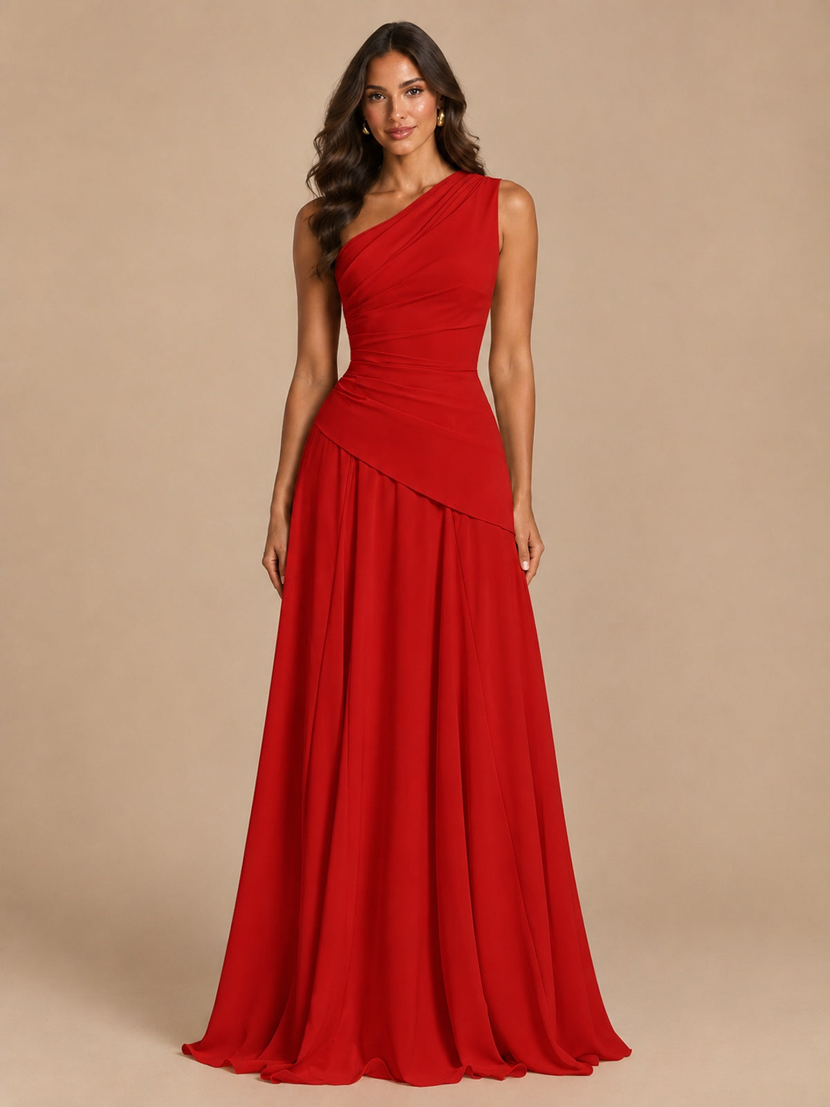 One Shoulder Prom Dress A-line Ruched Women Wedding Formal Gowns