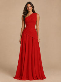 One Shoulder Prom Dress A-line Ruched Women Wedding Formal Gowns