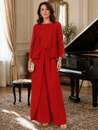 Elegant 3-Piece Chiffon Mother of the Bride Pantsuit with Floral Applique Jacket