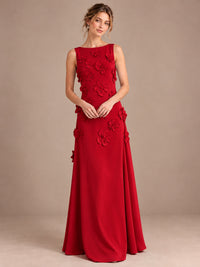 3D Floral Applique Sleeveless Formal Maxi Dress