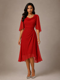 Cowl Neck Ruched Chiffon Mother of the Bride Dresses with Flutter Sleeves
