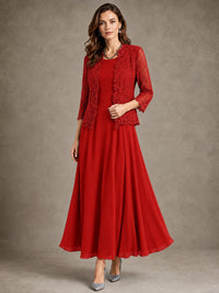 2-Piece Chiffon Mother of the Bride Dress with Lace Jacket