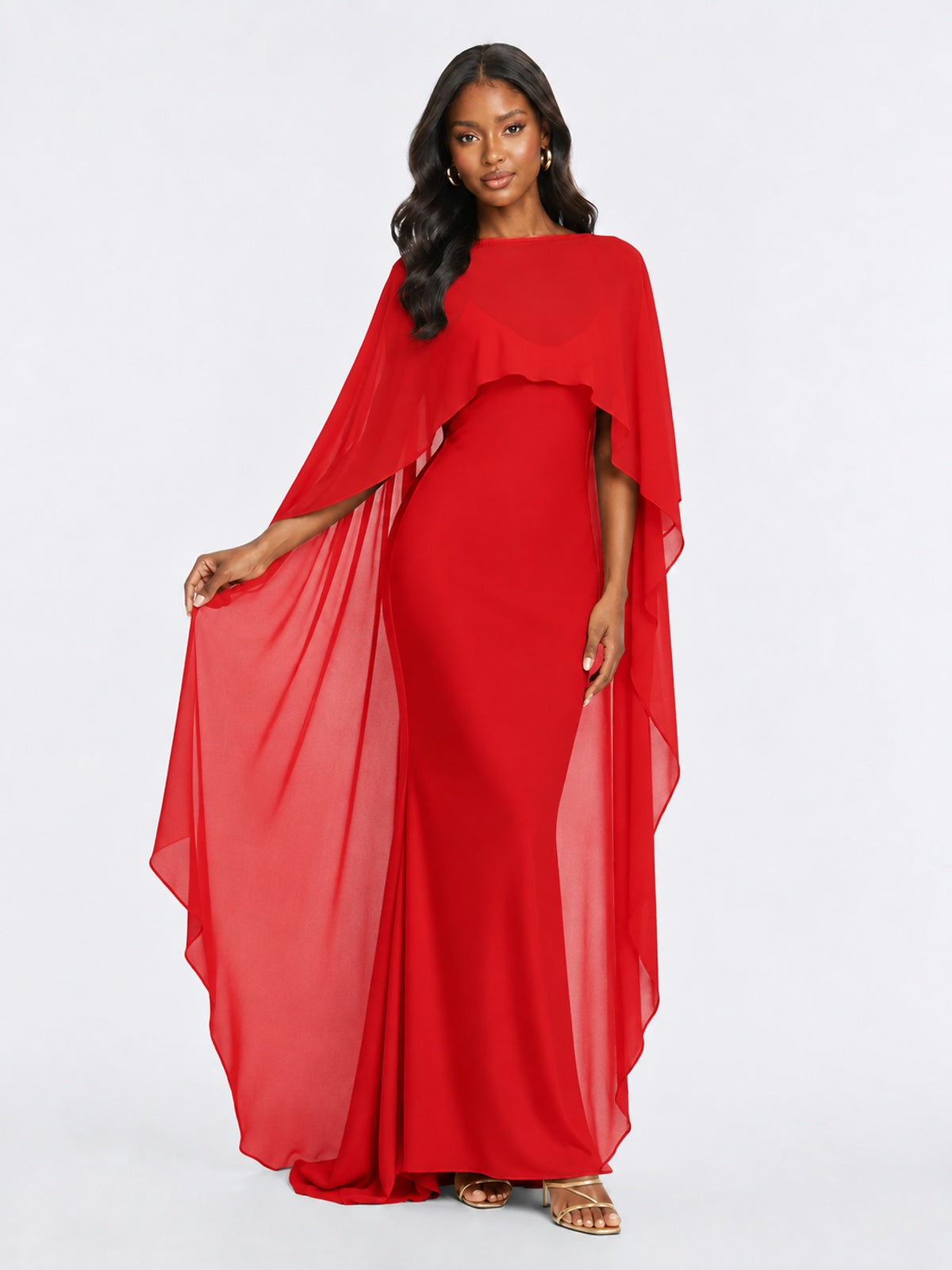 Satin Cape Prom Dresses Meramid Maxi Dress