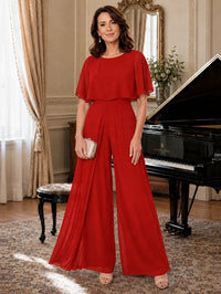 Chiffon Mother of the Bride Jumpsuit with Layered Cape Sleeves
