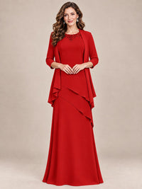 Dusty Blue Two-Piece Chiffon Mother of the Bride Dress with Jacket