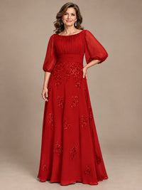 A-Line Mother of the Bride Dress with Sheer Puff Sleeves