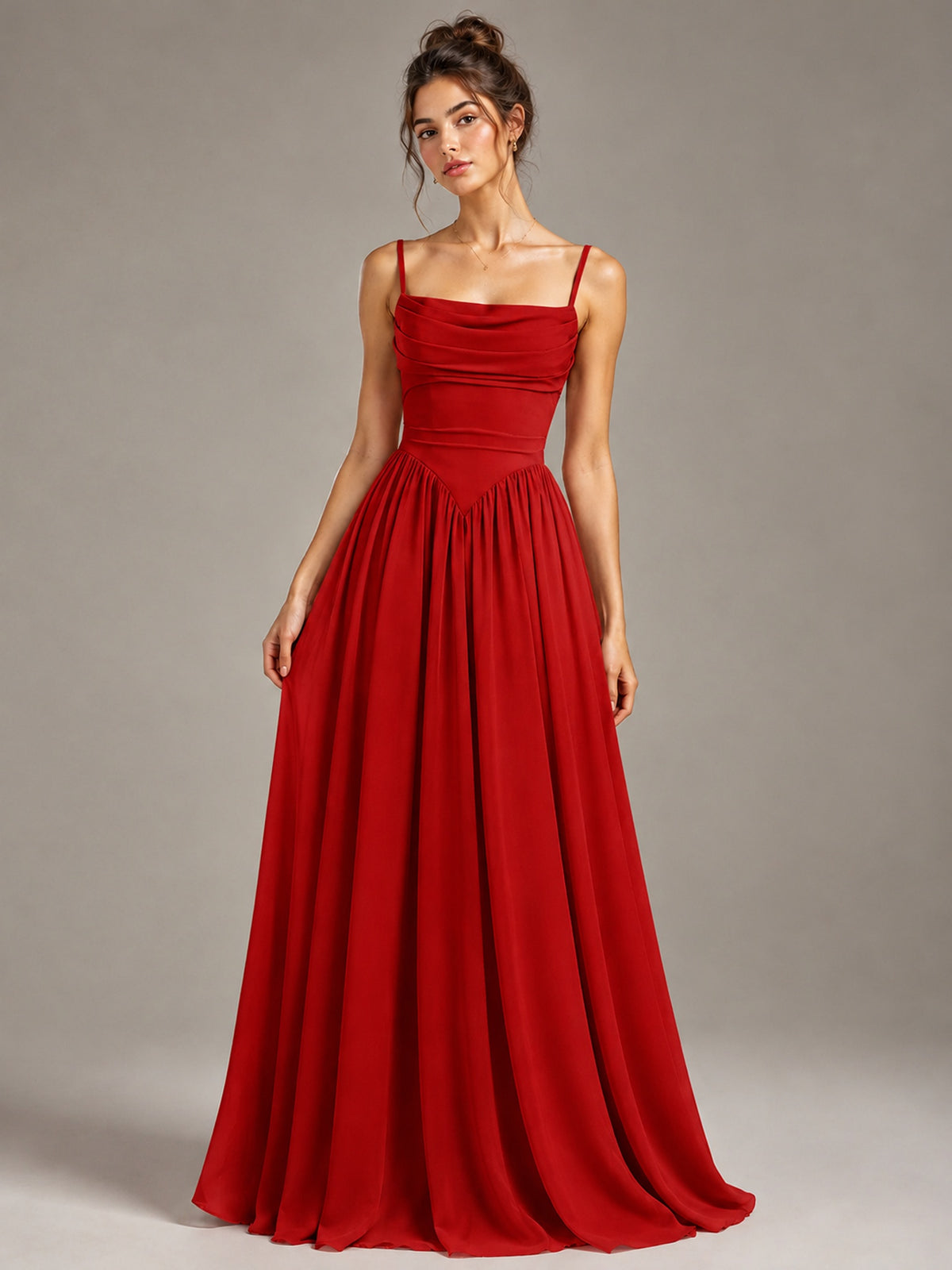 Spaghetti Strap Ruched Chiffon Maxi Dress with Backless