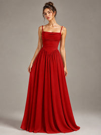 Spaghetti Strap Ruched Chiffon Maxi Dress with Backless
