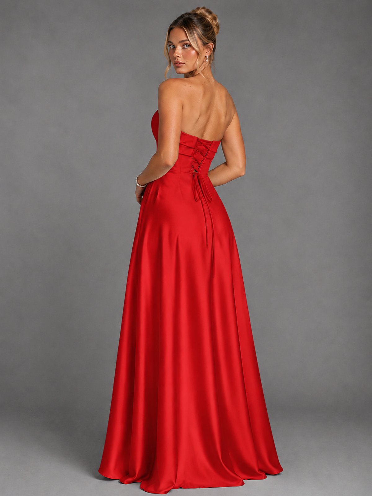 Sweetheart Neck Strapless Satin A-Line Prom Dress