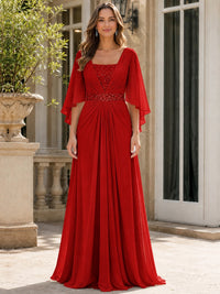 Elegant V-Neck Sequined Chiffon Mother of the Bride Dress with Flutter Sleeves