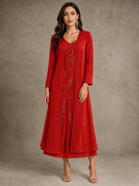 Sequin Chiffon Mother of the Bride Dress with Jacket