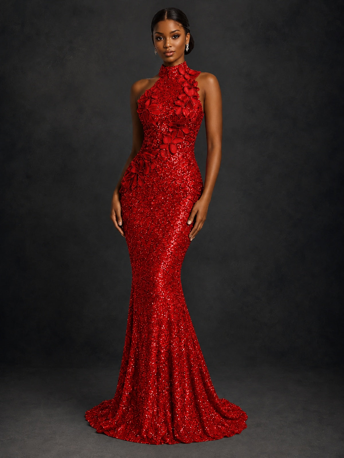 Sparkly Sequin High Neck Mermaid Prom Dress