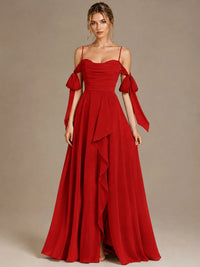 A-Line Ruffles Chiffon Bridesmaid Dress with Slit
