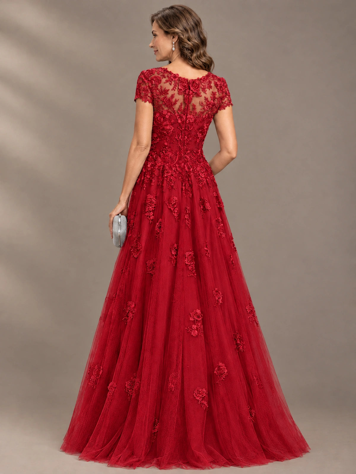 Lace Appliques A-line Mother of The Bride Dresses with Short Sleeves