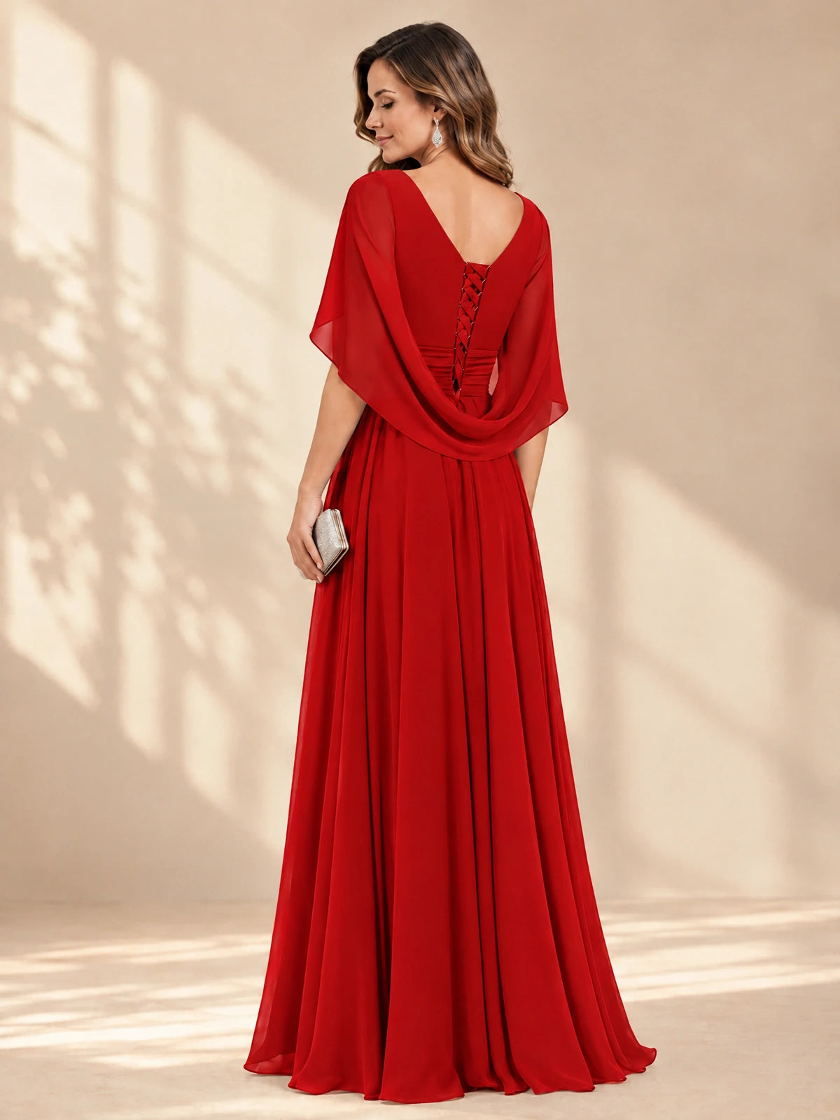 Ruched V Neck Mother of The Bride Dresses with Shawls Appliques and Cap Sleeves