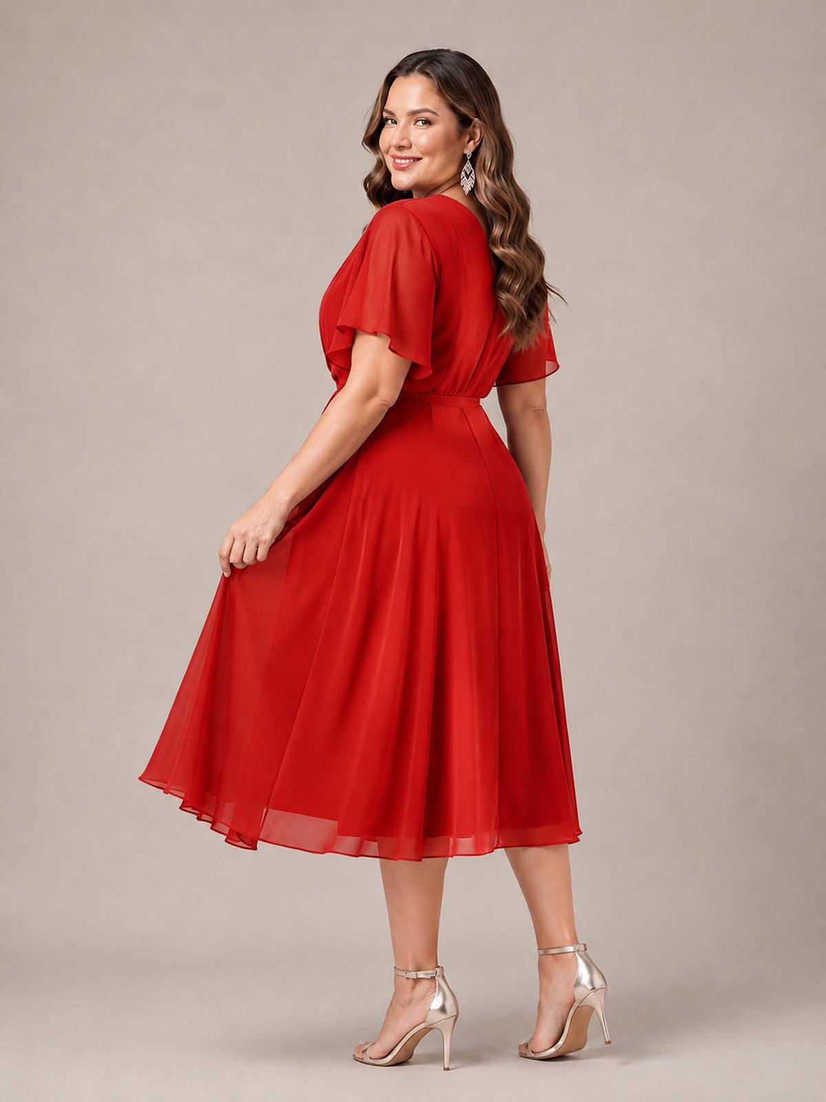 Navy Blue A-Line V-Neck Tea-Length Mother of the Bride Dress
