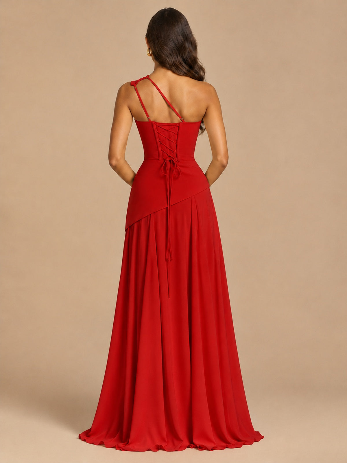 One Shoulder Prom Dress A-line Ruched Women Wedding Formal Gowns