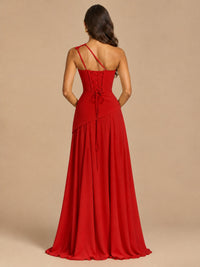 One Shoulder Prom Dress A-line Ruched Women Wedding Formal Gowns