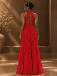 Wrap Pleated Prom Dress Halter A-line Chiffon Formal Wedding Dress
