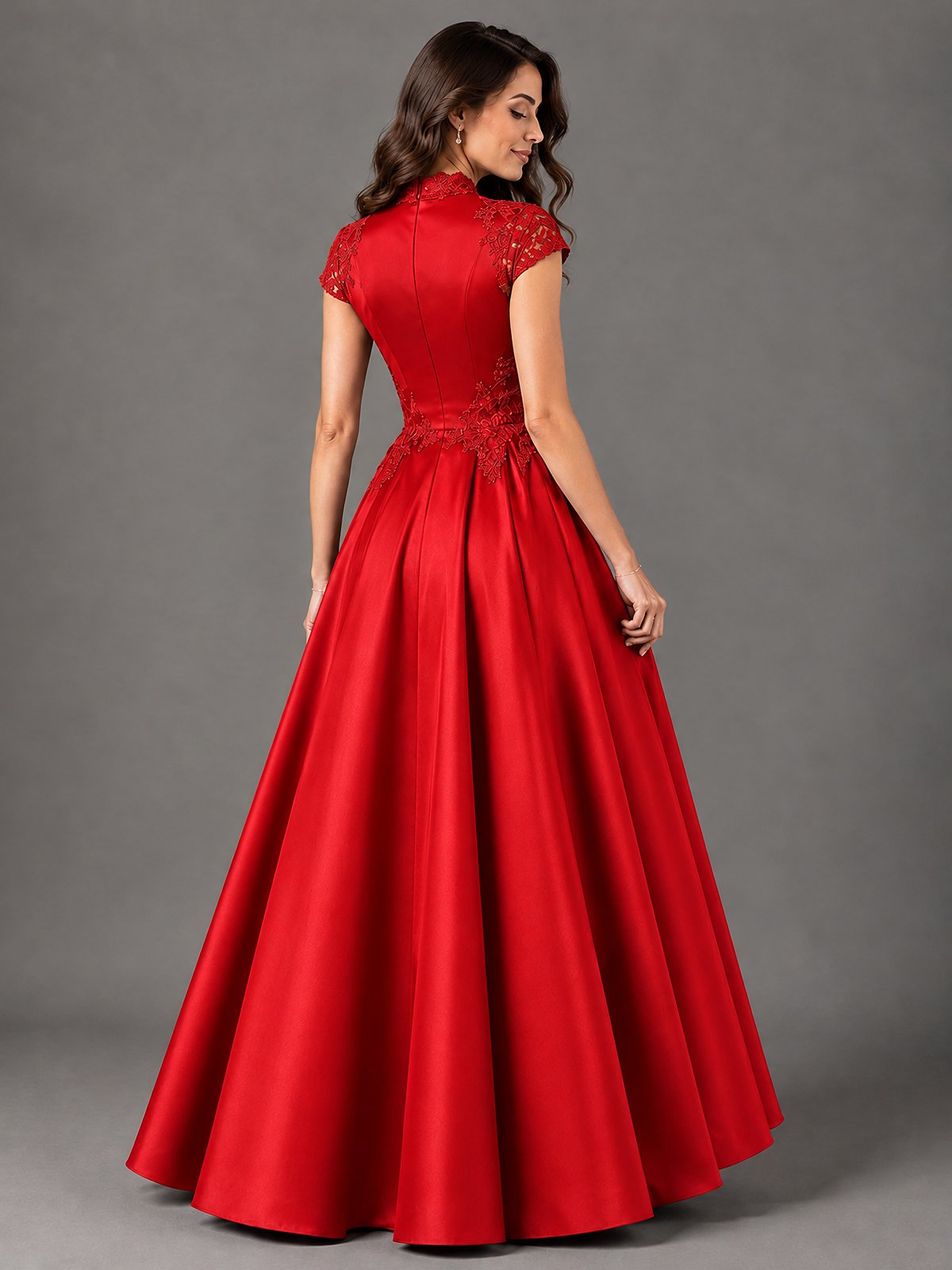 Lace Appliqué A-Line Satin Maxi Dress