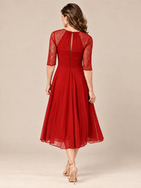 Tea-Length Mother of the Bride Dress with Lace 3/4 Sleeves