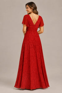 Jovellee Floral Chiffon A-Line Mother of the Bride Dress with Flutter Sleeves