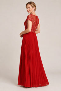 Embroidered Lace Pleated Mother of the Bride Dress