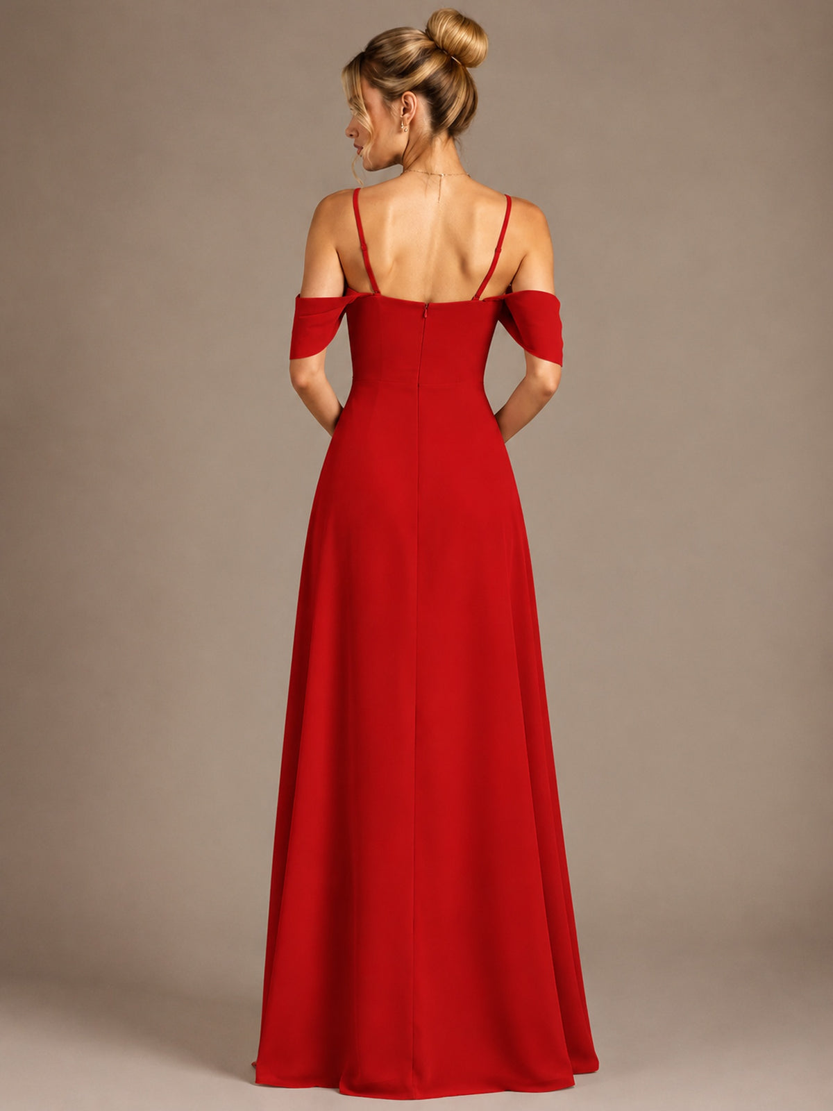 Spaghetti Strap Chiffon Bridesmaid Dress with Ruffles Slit