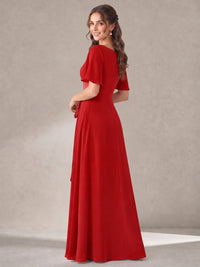 Scoop Neck A-line Chiffon Bridesmaid Dress with Flutter Sleeve & Belt
