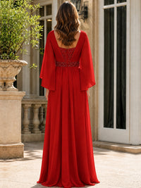 Elegant V-Neck Sequined Chiffon Mother of the Bride Dress with Flutter Sleeves