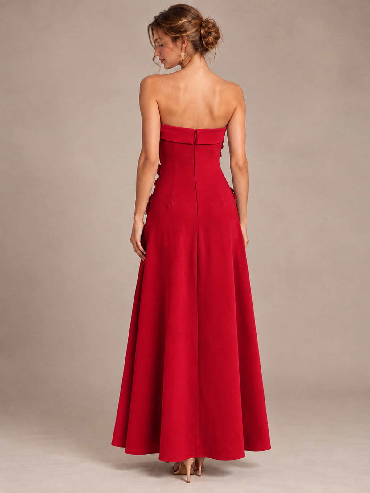 Yellow Strapless 3D Floral Appliques Maxi Dress