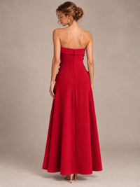 Yellow Strapless 3D Floral Appliques Maxi Dress