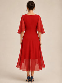 Cowl Neck Ruched Chiffon Mother of the Bride Dresses with Flutter Sleeves