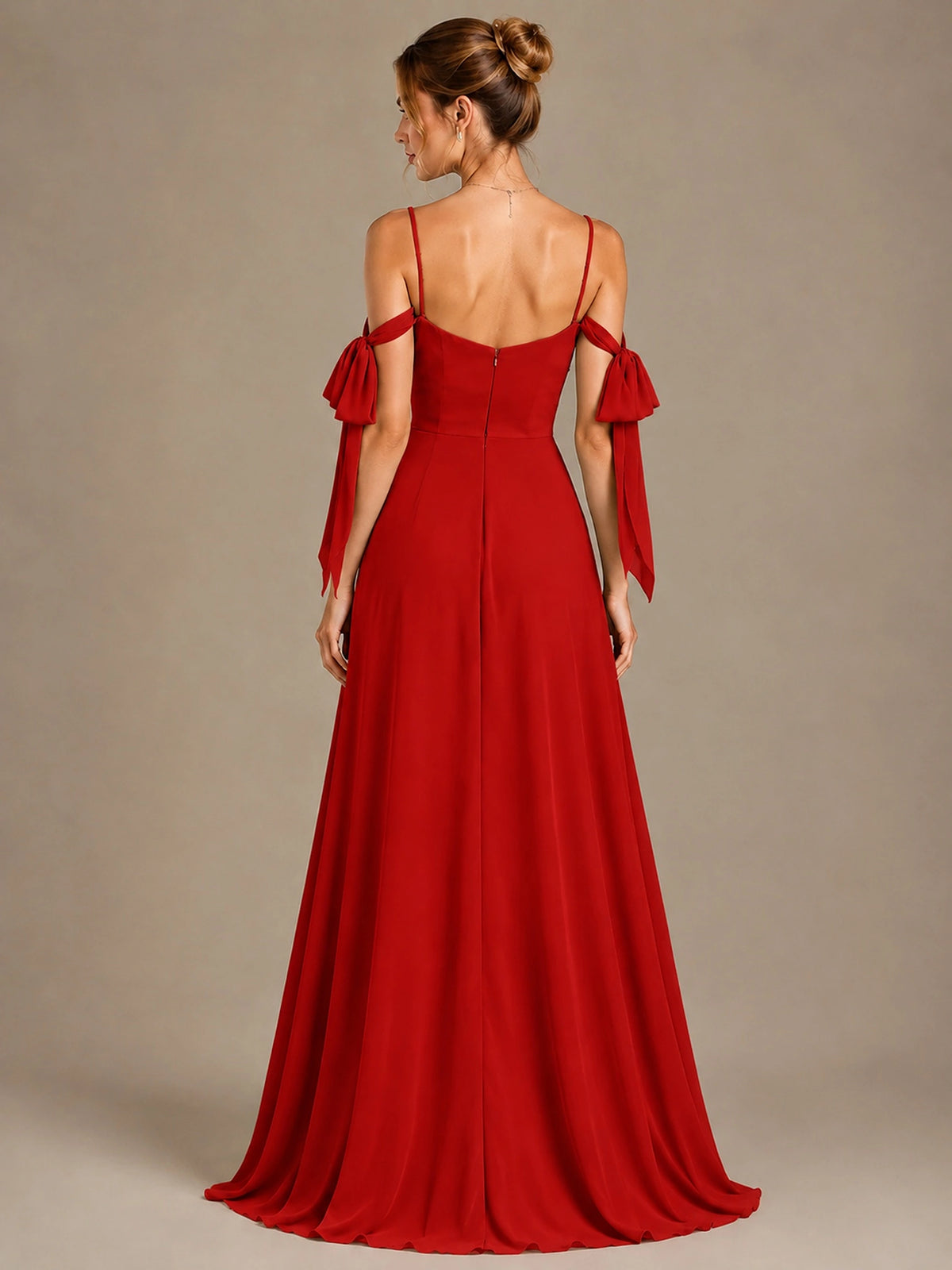 A-Line Ruffles Chiffon Bridesmaid Dress with Slit