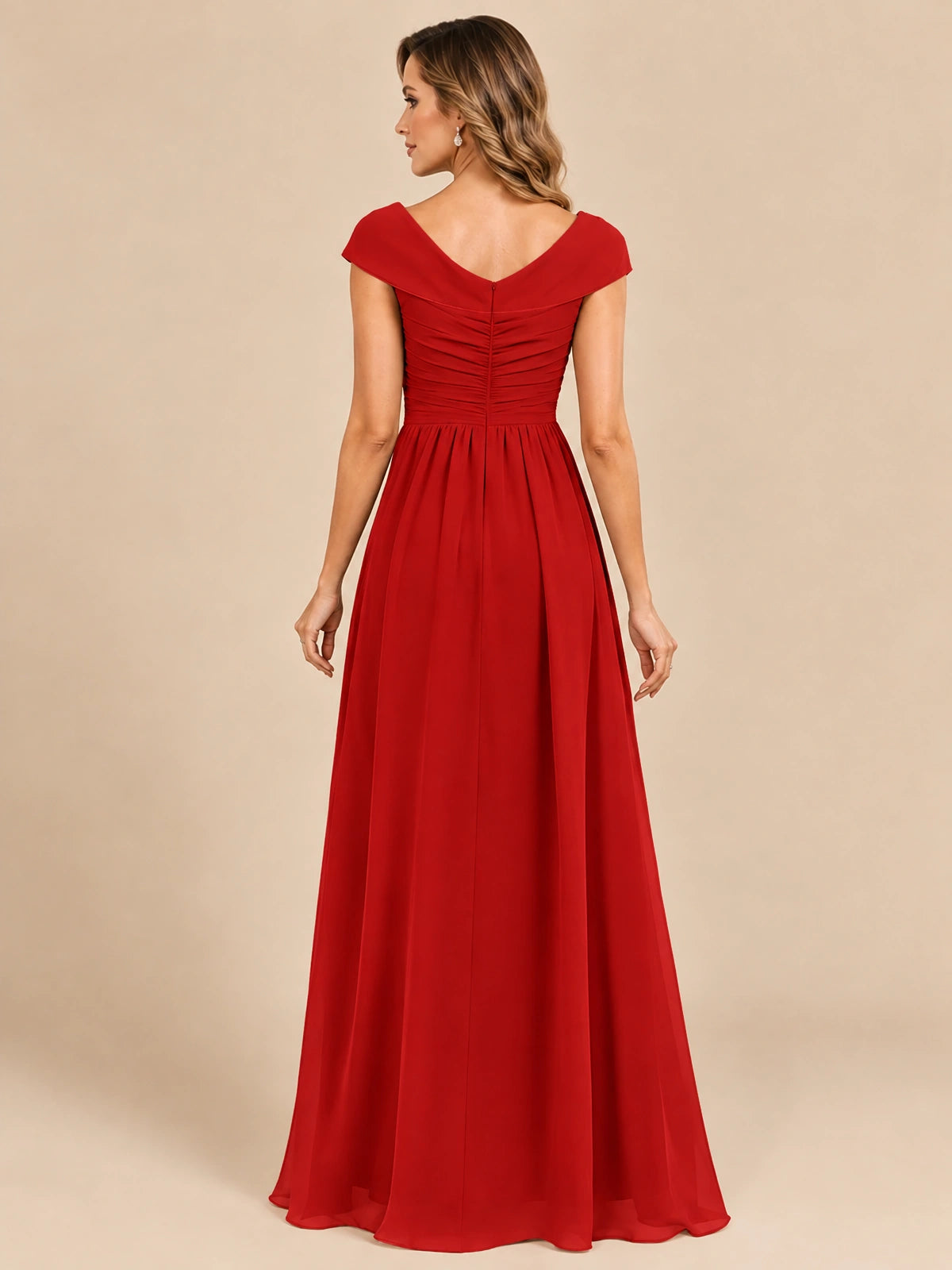 Cap Sleeve Mother of The Bride Dresses Long Chiffon Formal Gowns