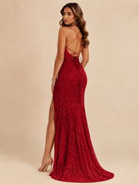 Sequin Lace Appliques Mermaid Prom Dress Spaghetti Strap Formal Gowns with Slit