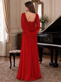 Elegant Applique Chiffon Mother of the Bride Dress with Cape Sleeves