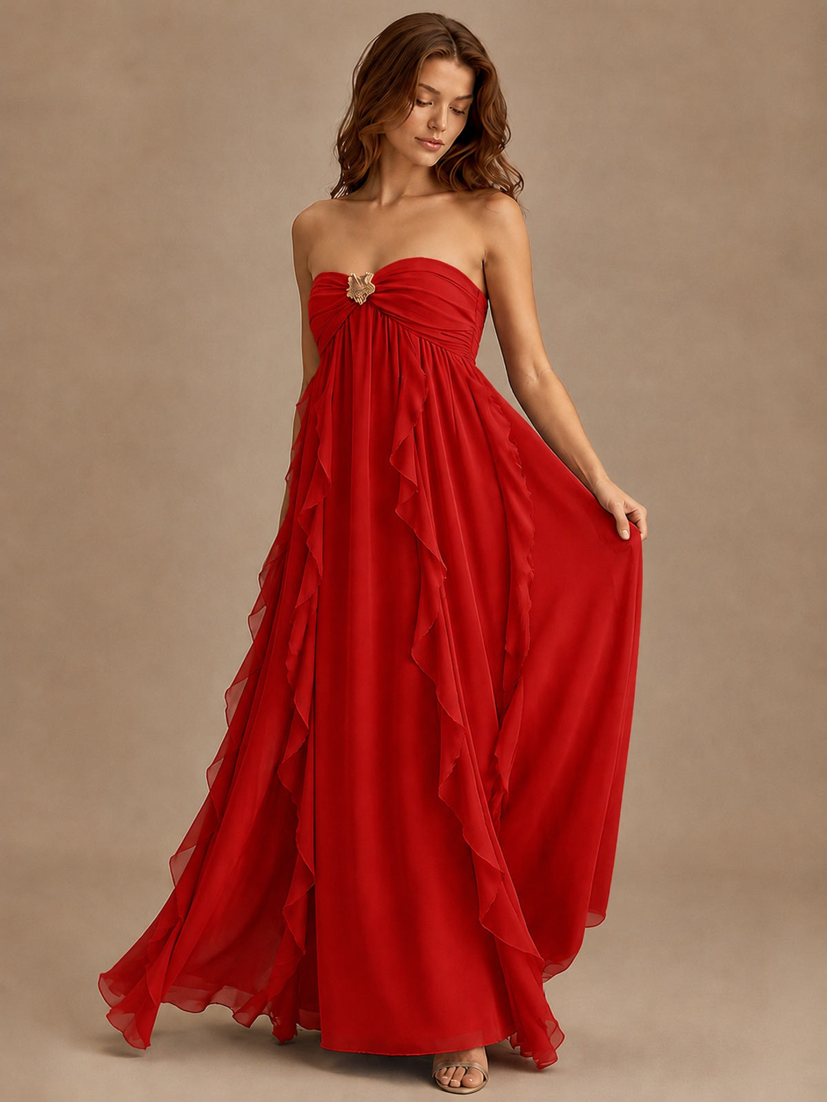 Srapless Sweetheart Chiffon Prom Dress Ruffle Formal Evening Gown