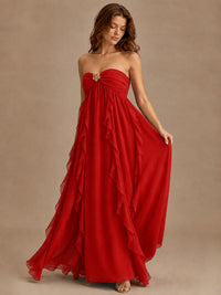 Srapless Sweetheart Chiffon Prom Dress Ruffle Formal Evening Gown
