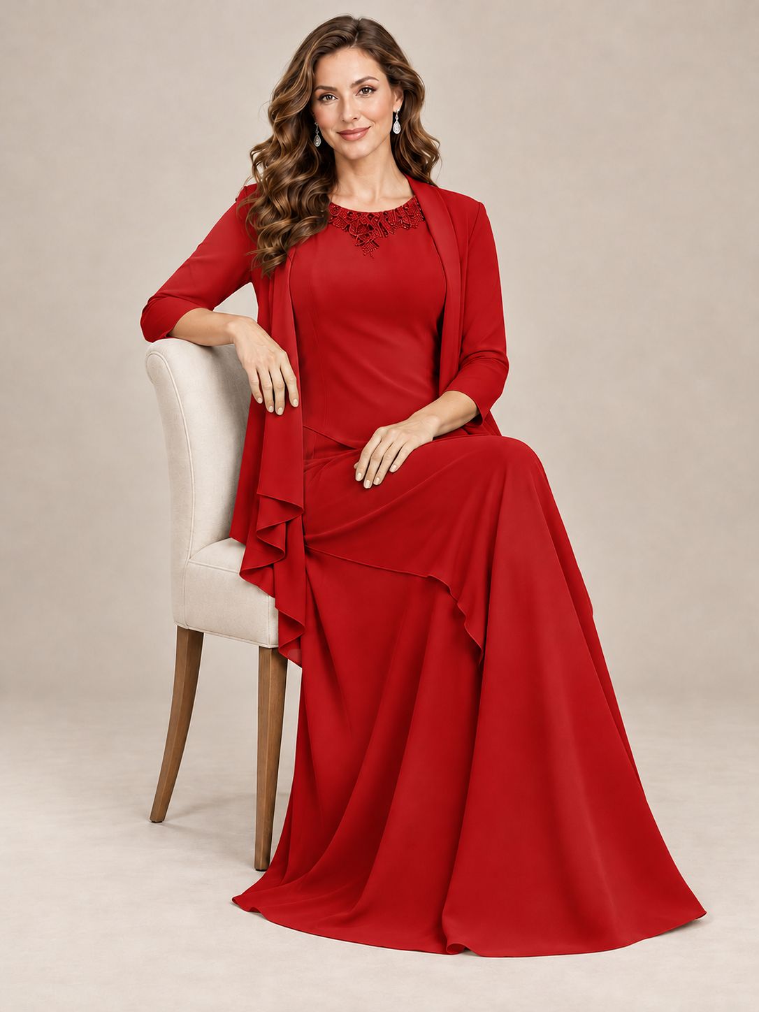 Dusty Blue Two-Piece Chiffon Mother of the Bride Dress with Jacket