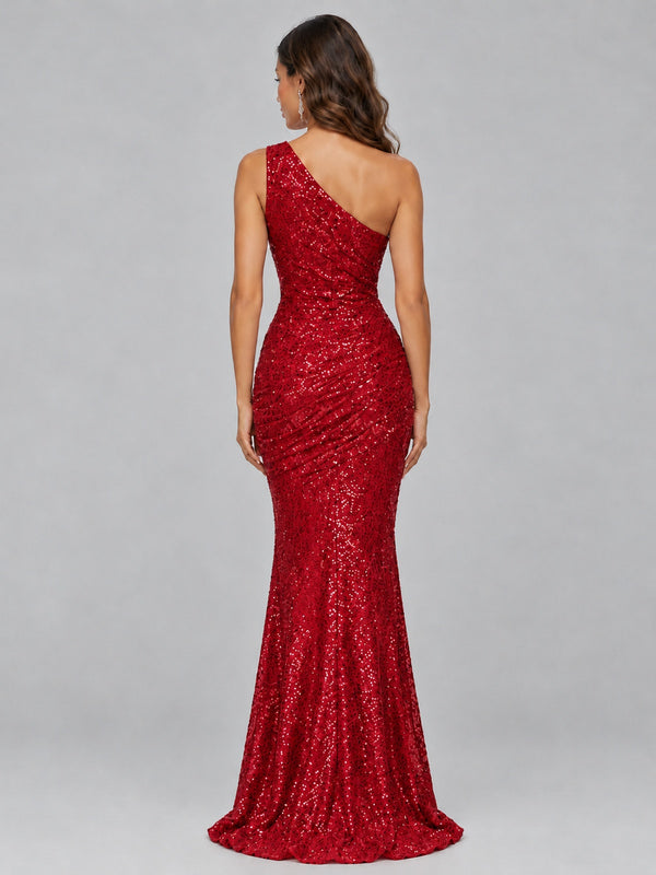 Sequin Mermaid One Shoulder Prom Dress Long formal Gown