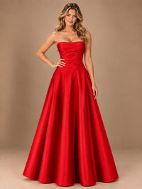 Blush Pink Strapless Satin A-Line Prom Dress with Ruched Bodice