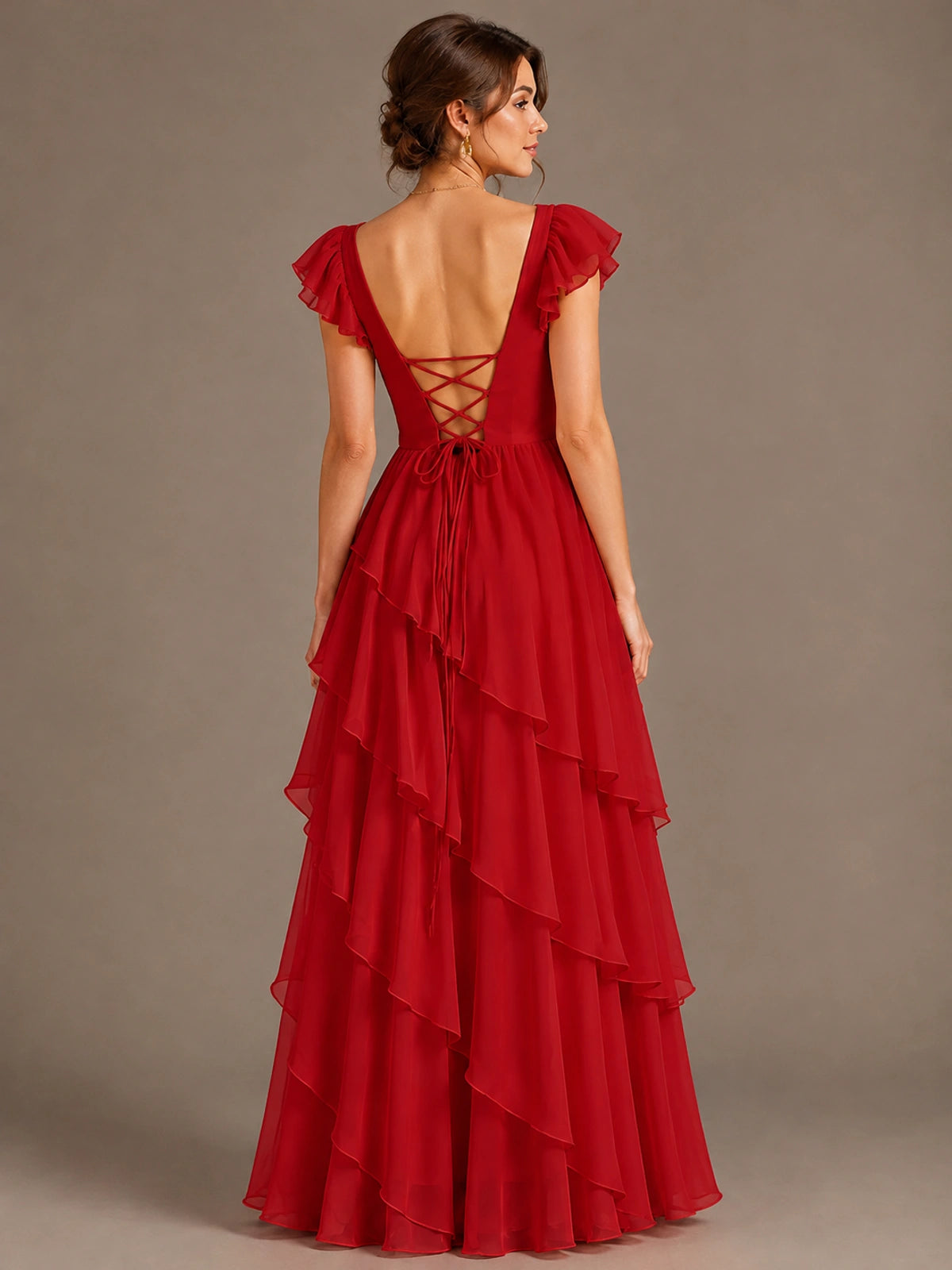 Ruffle Tiered V Neck Maxi Dress