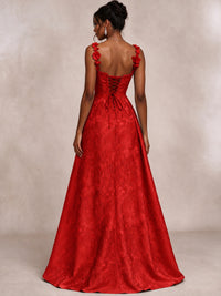 Light Blue 3D Floral Jacquard Prom Dress with Detachable Overskirt Corset Gown